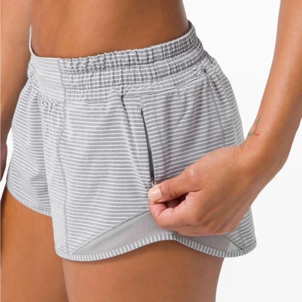 LuLulemon Hottie Hot Lined Striped 4”Railway Grey Shorts -Size 8 -RARE